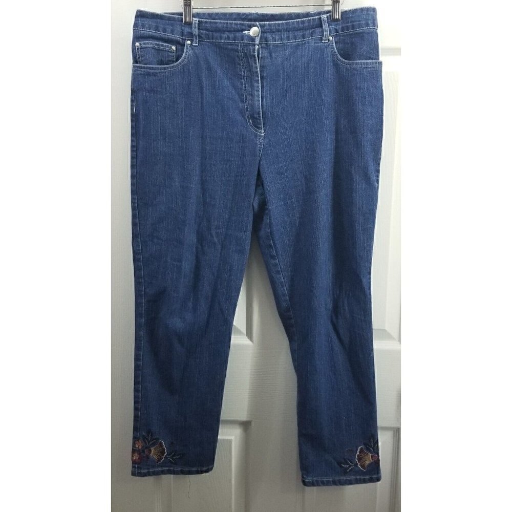 RUBY RD WOMEN JEANS EMBROIDERED ANKLE DESIGN  14 High Rise Medium WASH